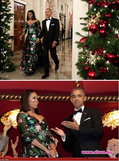 Мишел Обама с рокля като коледна елха на гала вечер