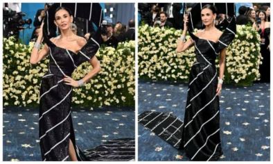 Деми Мур с рокля на Том Браун, вдъхновена от мъжките вратовръзки на Met Gala 2025 (Видео)